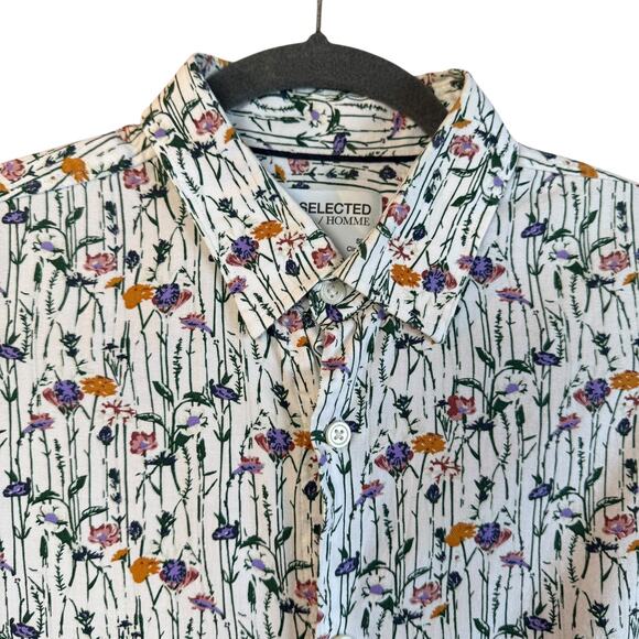 Selected Homme Floral Men Shirt Size L Short Sleeves Organic Cotton /Viscose - Picture 6 of 12